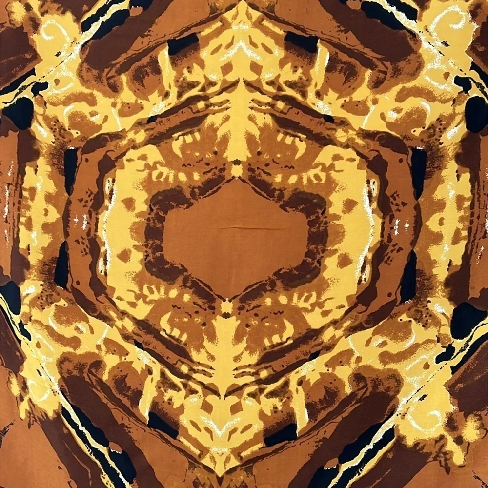 Vintage Vera Neumann Silk Blend Scarf Abstract Kaleidoscope Brown Gold Square
